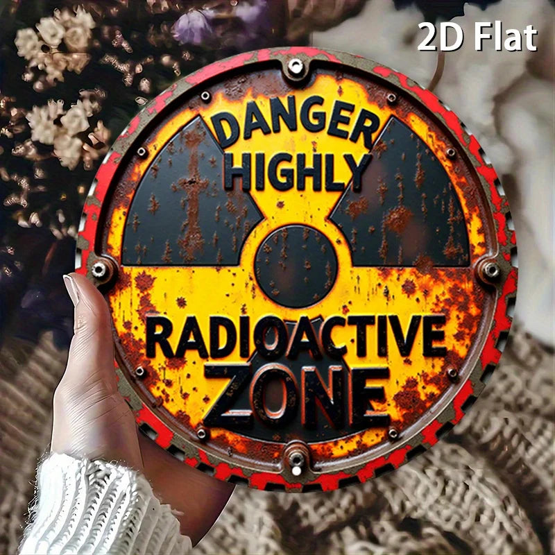 1pc Rustic Radiation Warning Round Aluminum Sign - 2D Flat Nuclear Hazard Metal Wall Art, "DANGER HIGHLY Radioactive ZONE