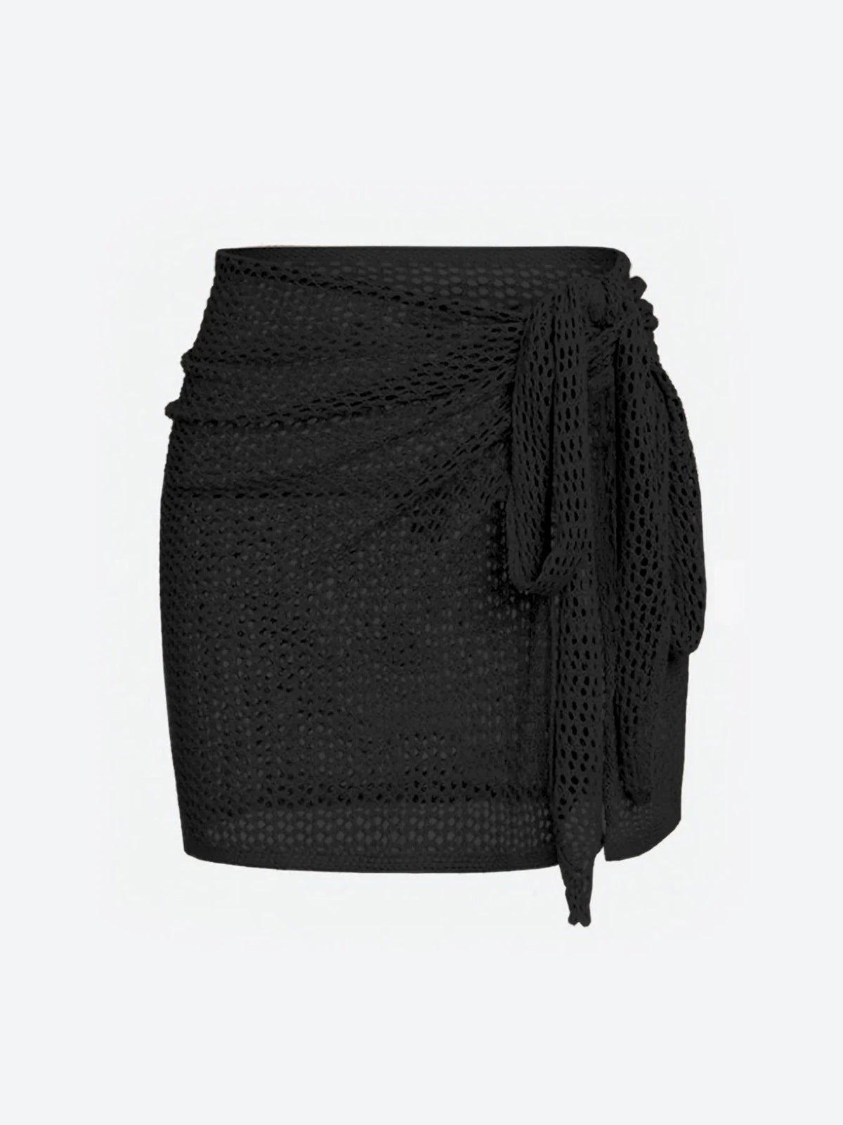 Women's Knitted Short Skirt with Hollow Straps and Slit, Sexy Beach Coverup Shirt for Summer