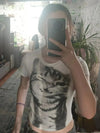 Women's Harajuku Animal Print Crop Top Basic White Short Sleeve Crewneck Slim-Fitting T-Shirt Casual Y2K Vintage Lady Tees