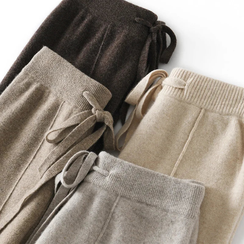 Women's High waisted warm knit wide leg straight leg pants for women, solid color loose wide leg pants