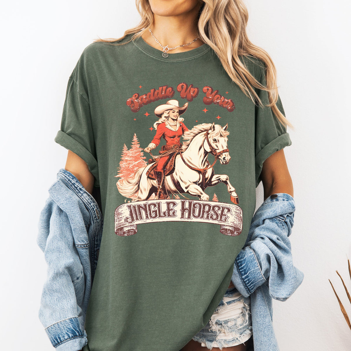 Saddle Up Your Jingle Horse Cowboy Cowgirl Christmas Carol Western Comfort Colors Tee