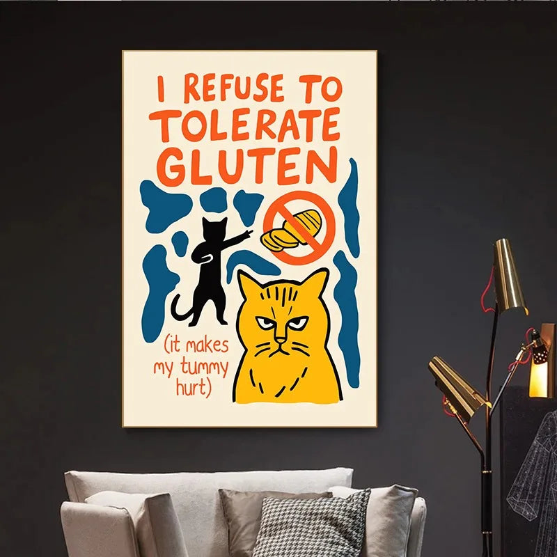 Funny Cat Meme Posters Cartoon Japanese Cat Art Internet Meme Culture Canvas Print Modern Living Room Bedroom Home Decor Gift