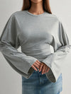 Women's Long Sleeve O-Neck Skinny T-Shirt Monochromatic Crop Top Casual Y2K Streetwear Fashion Pullover Summer Outfit