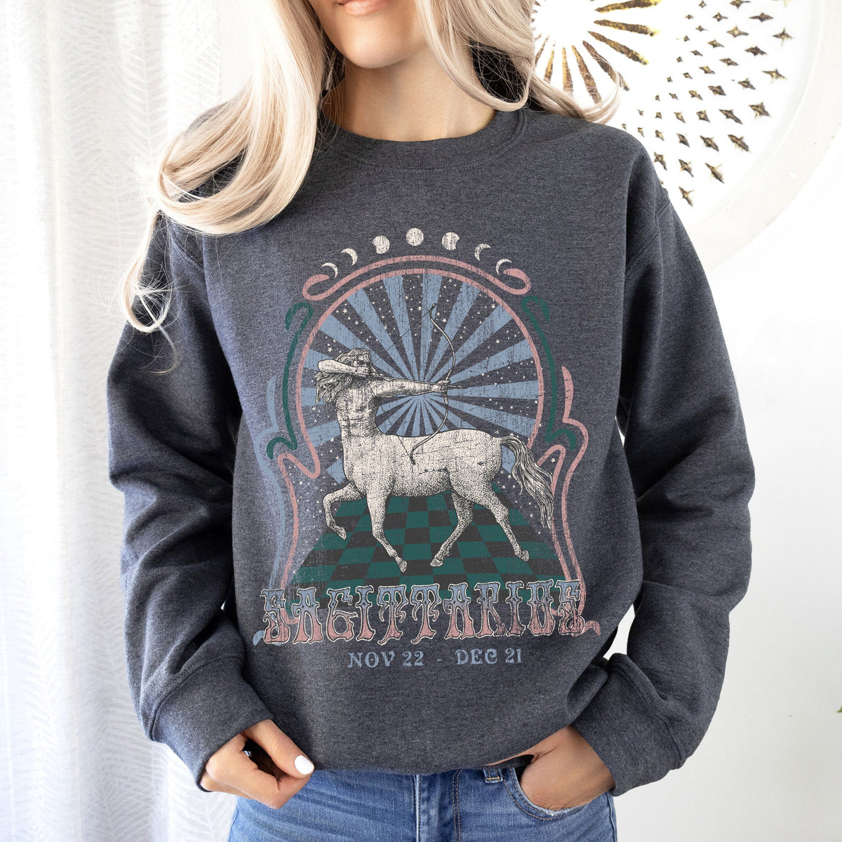 Sagittarius Zodiac Astrology Horoscope Celestial Sign Cosmic Graphic Symbols Sweatshirt
