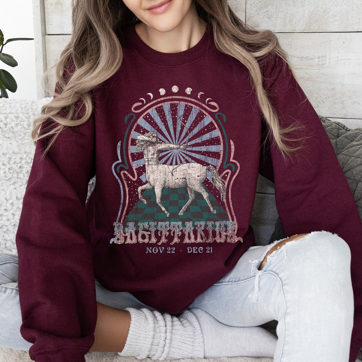 Sagittarius Zodiac Astrology Horoscope Celestial Sign Cosmic Graphic Symbols Sweatshirt