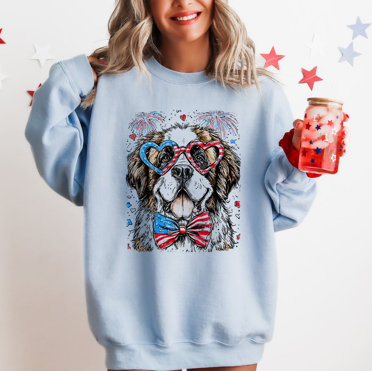 Saint Bernard Patriotic Dog USA Flag 4th Of July Celebration For Pet Lovers Sweatshirt