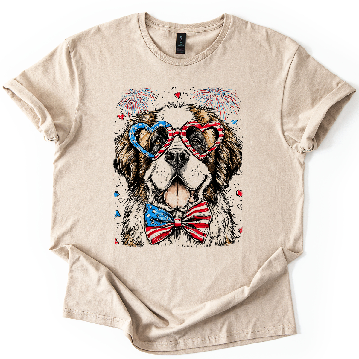Saint Bernard Patriotic Dog USA Flag Edition For Pet Lovers Show Your Pride Graphic Tee