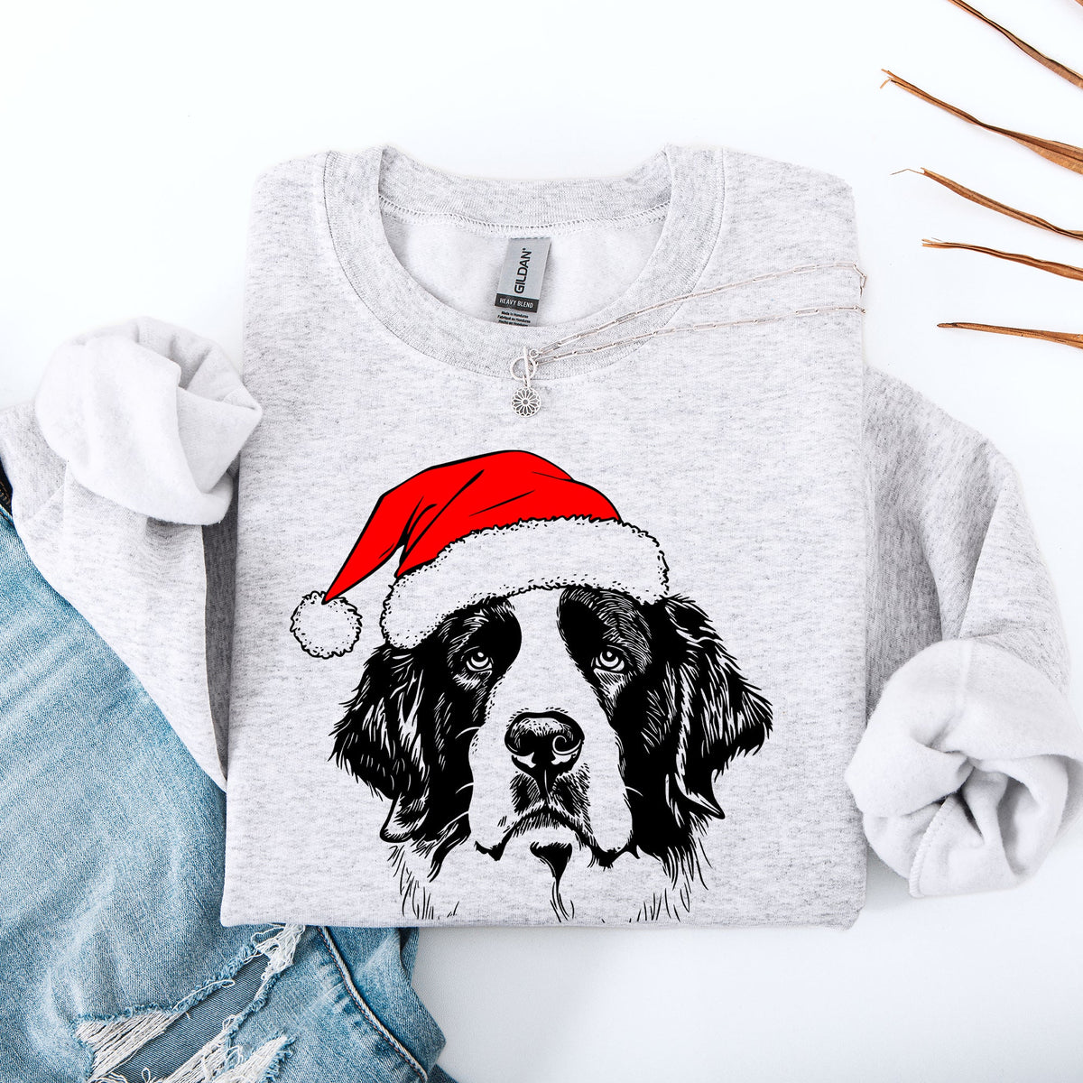 Saint Bernard Santa Christmas Paws Dog Lover Holiday Spirit Cozy Seasonal Sweatshirt