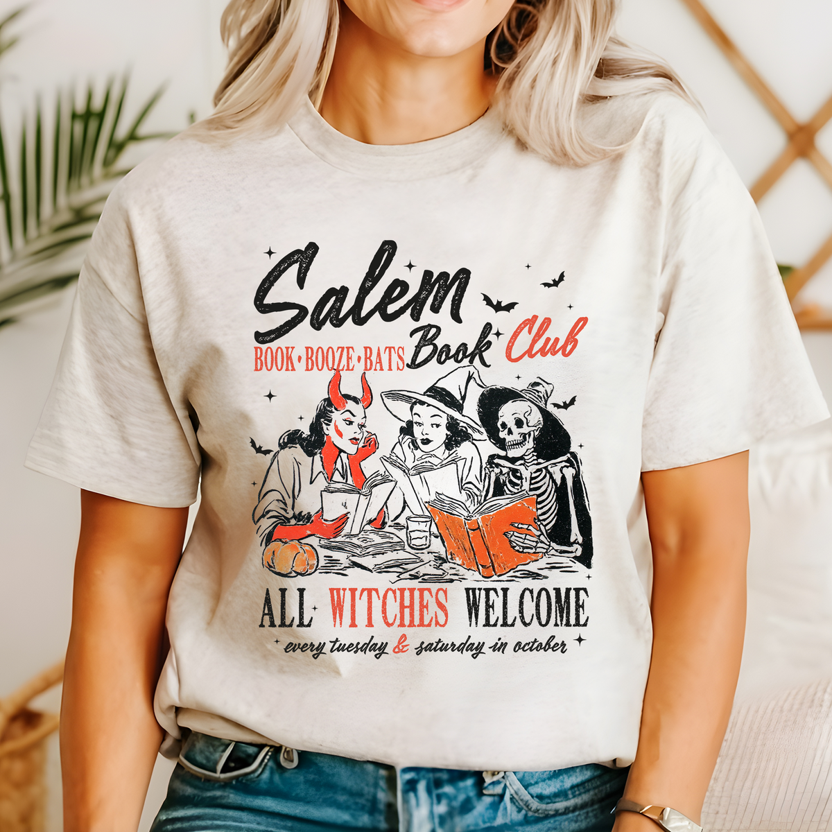 Salem Book Club All Witches Welcome Bookish Halloween Cozy Night In Reading Graphic Tee