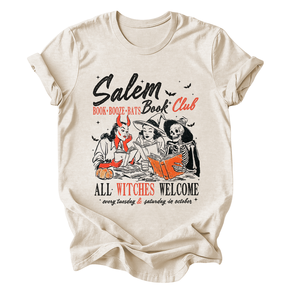 Salem Book Club All Witches Welcome Bookish Halloween Cozy Night In Reading Graphic Tee