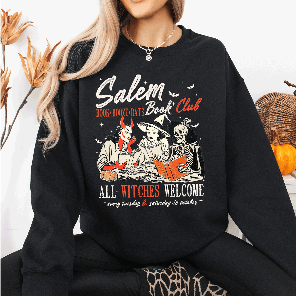 Salem Book Club All Witches Welcome Bookish Booktok Classic Vintage Halloween Reading Books Sweatshirt