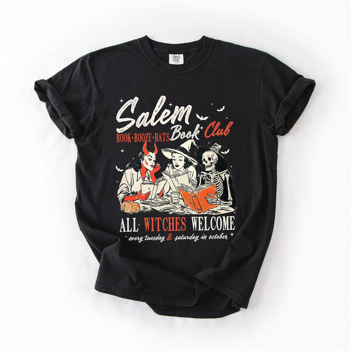 Salem Book Club All Witches Welcome Halloween Edition Cozy Book Lover Comfort Colors Tee