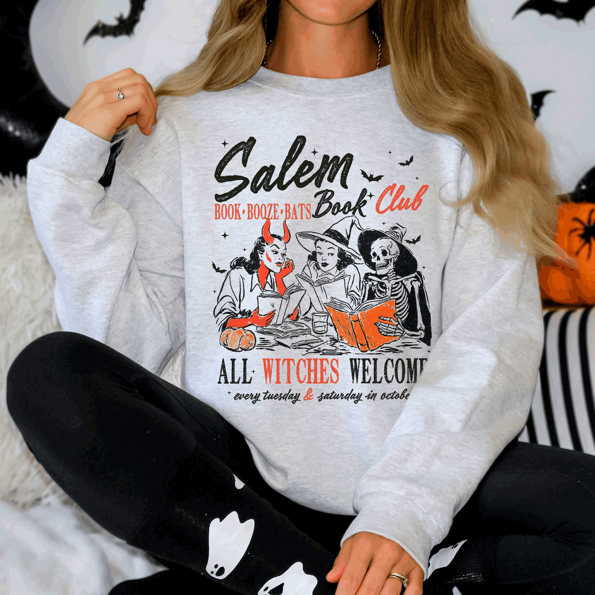 Salem Book Club All Witches Welcome Bookish Booktok Classic Vintage Halloween Reading Books Sweatshirt