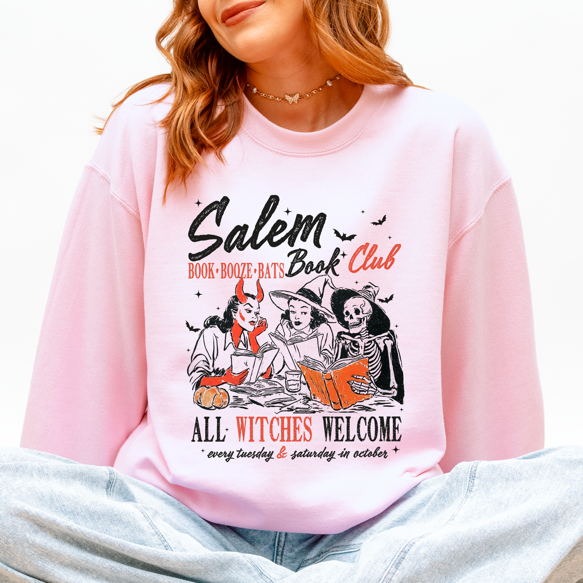 Salem Book Club All Witches Welcome Bookish Booktok Classic Vintage Halloween Reading Books Sweatshirt