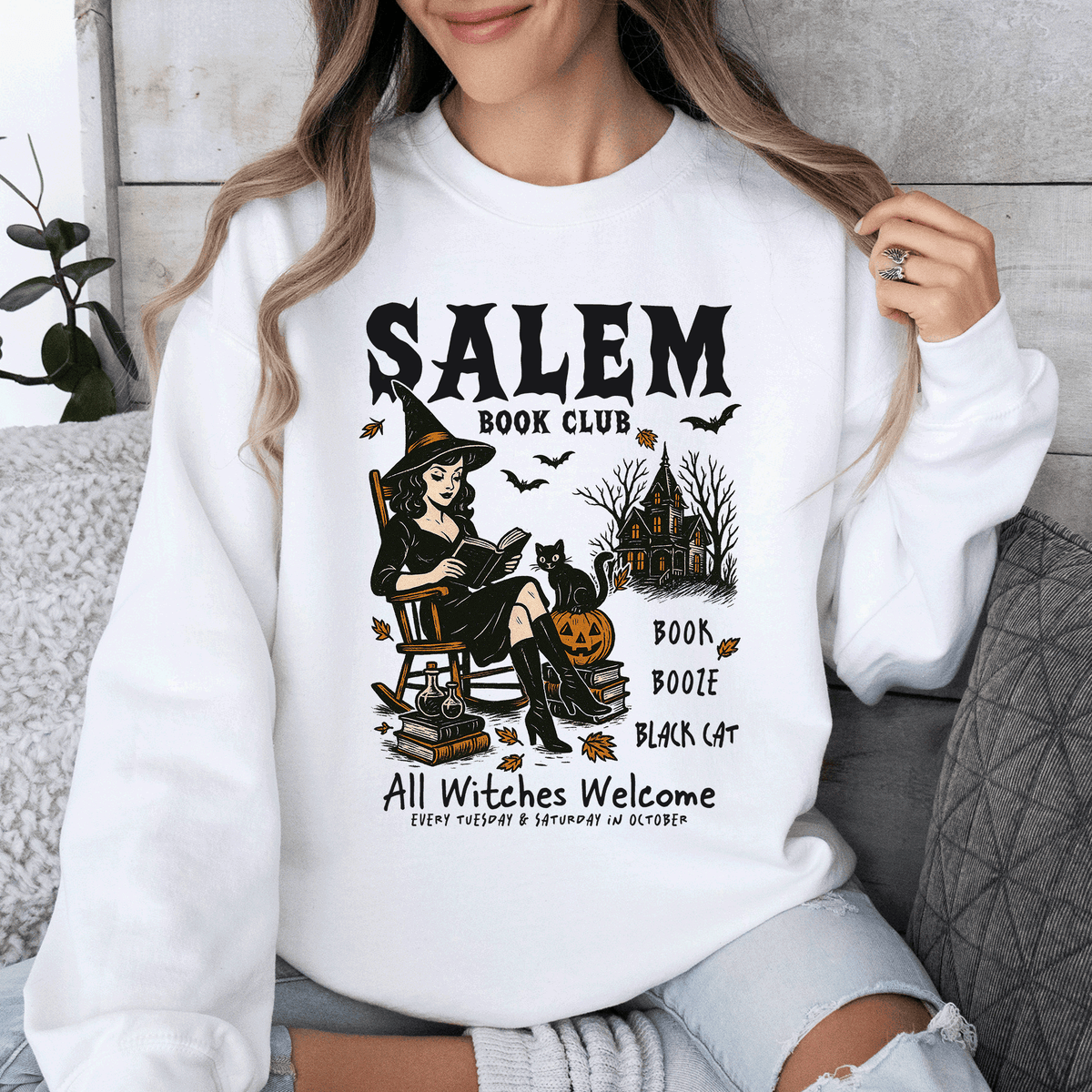Salem Book Club Rocking Chair Retro Classic Vintage Halloween Reading Books Sweatshirt