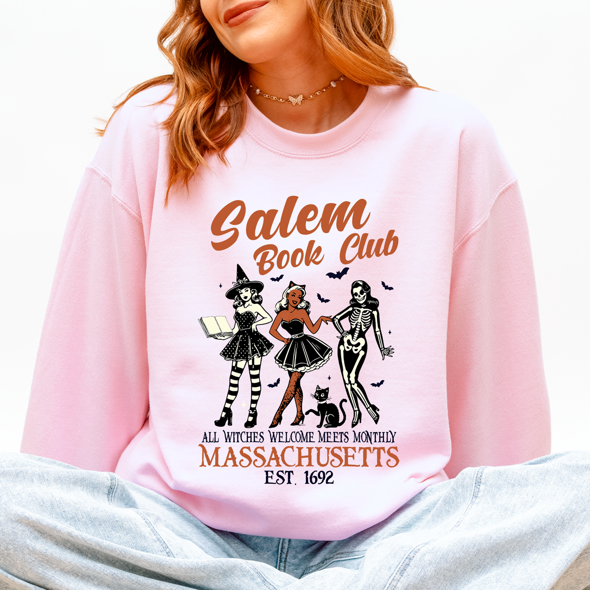 Salem Book Club Est. 1692 Retro Classic Vintage Halloween Reading Books Sweatshirt