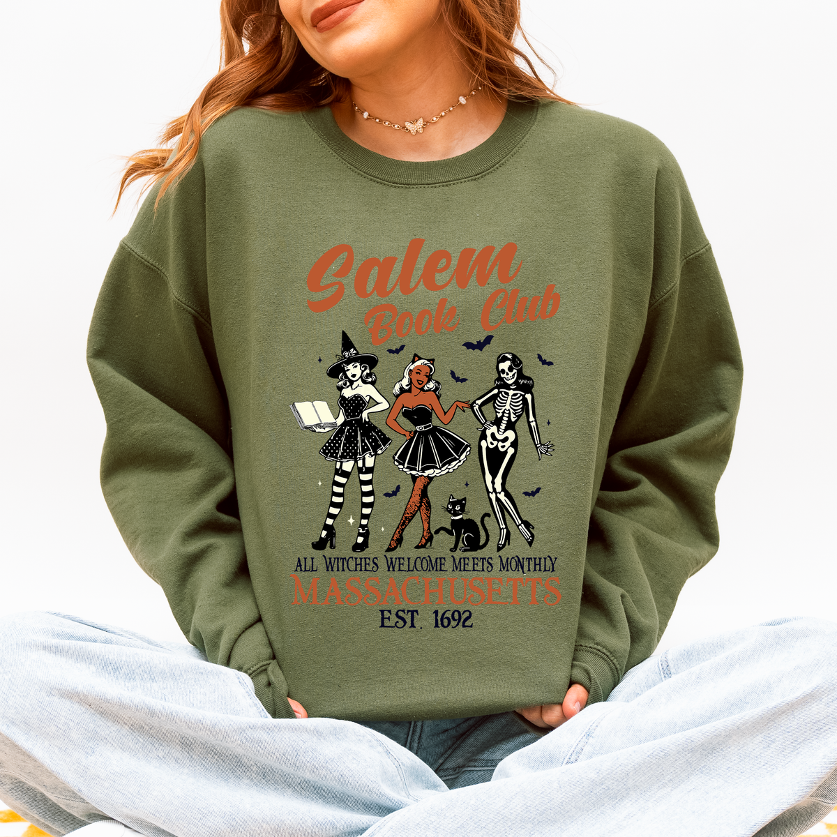 Salem Book Club Est. 1692 Retro Classic Vintage Halloween Reading Books Sweatshirt