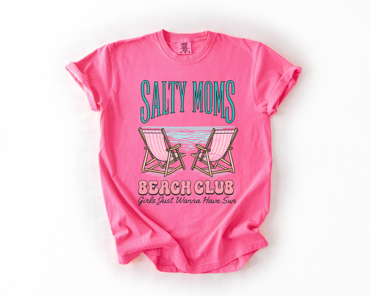 Salty Moms Beach Club Summer Beach Sea Life Outdoor Travel Western Country Comfort Colors Tee