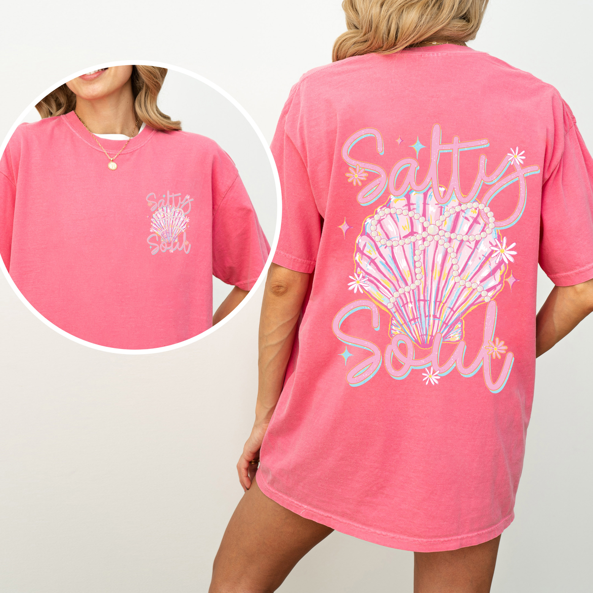 Salty Soul Beach Pearls Seashell Stay Salty Summer Vibes Coastal Paradise Comfort Colors Tee