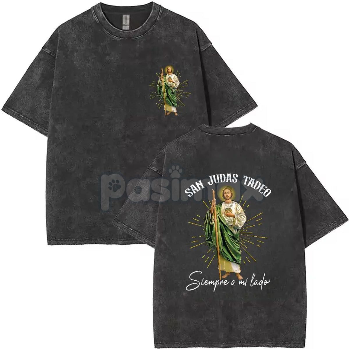 San Judas Tadeo T-Shirt – Double Sided Washed Vintage Graphic Tee, Patron Saint of Lost Causes
