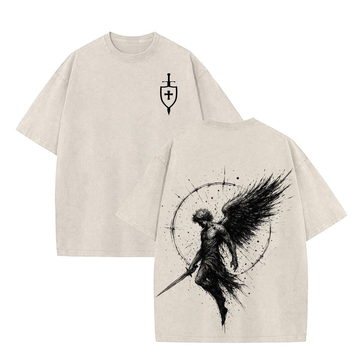 Sanctus Michael Archangelus T-Shirt – Flaming Sword & Shield Archangel Michael Tee