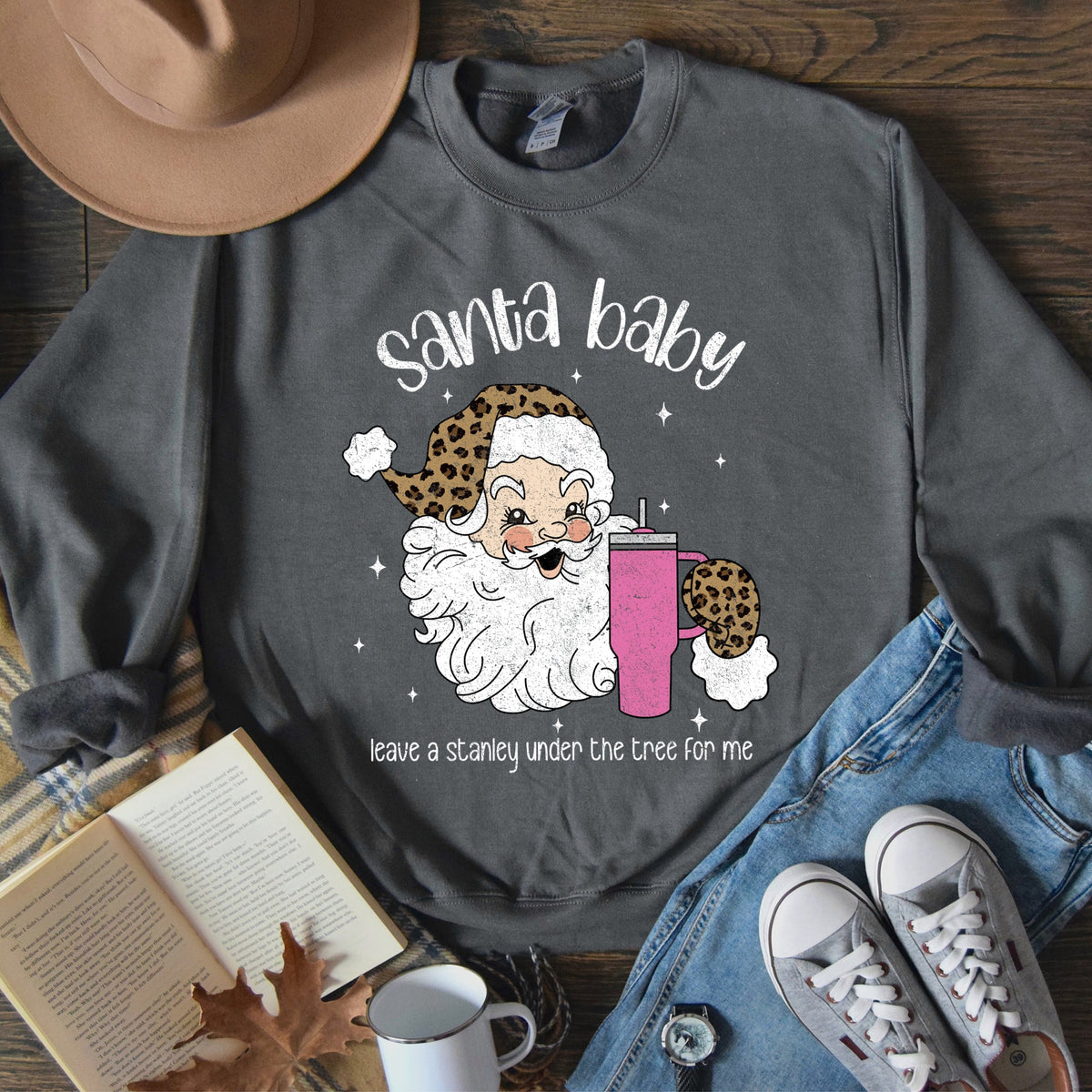 Santa Baby Stanley Retro Christmas Leopard Print Festive Holiday Graphic Sweatshirt