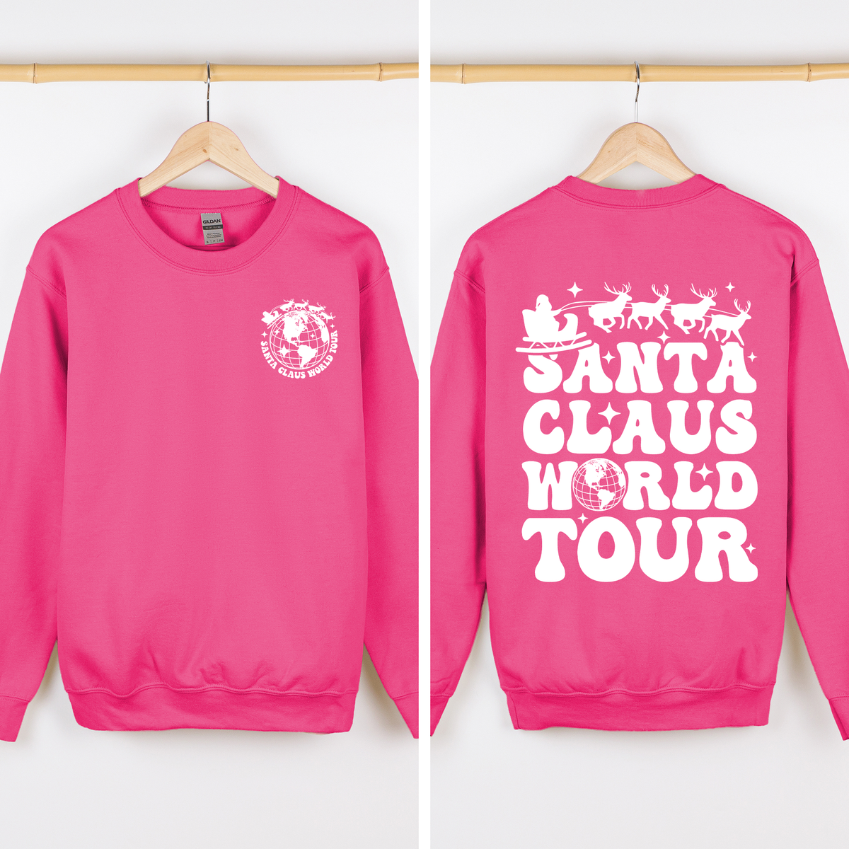 Santa Claus World Tour Front And Back Retro Christmas Reading Graphic Sweatshirt