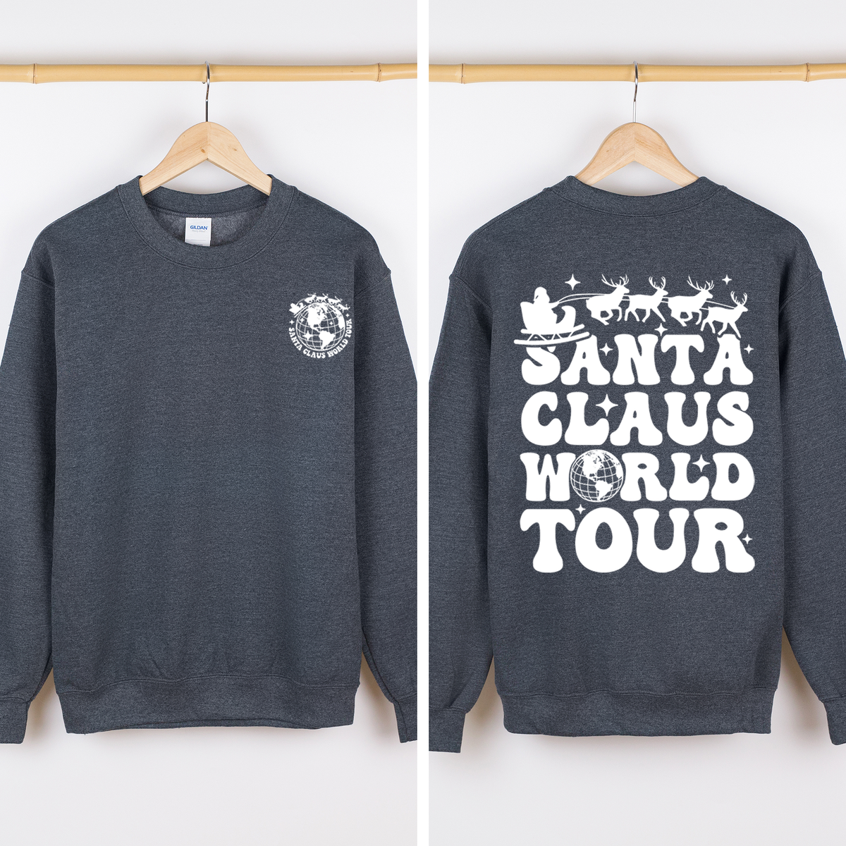 Santa Claus World Tour Front And Back Retro Christmas Reading Graphic Sweatshirt