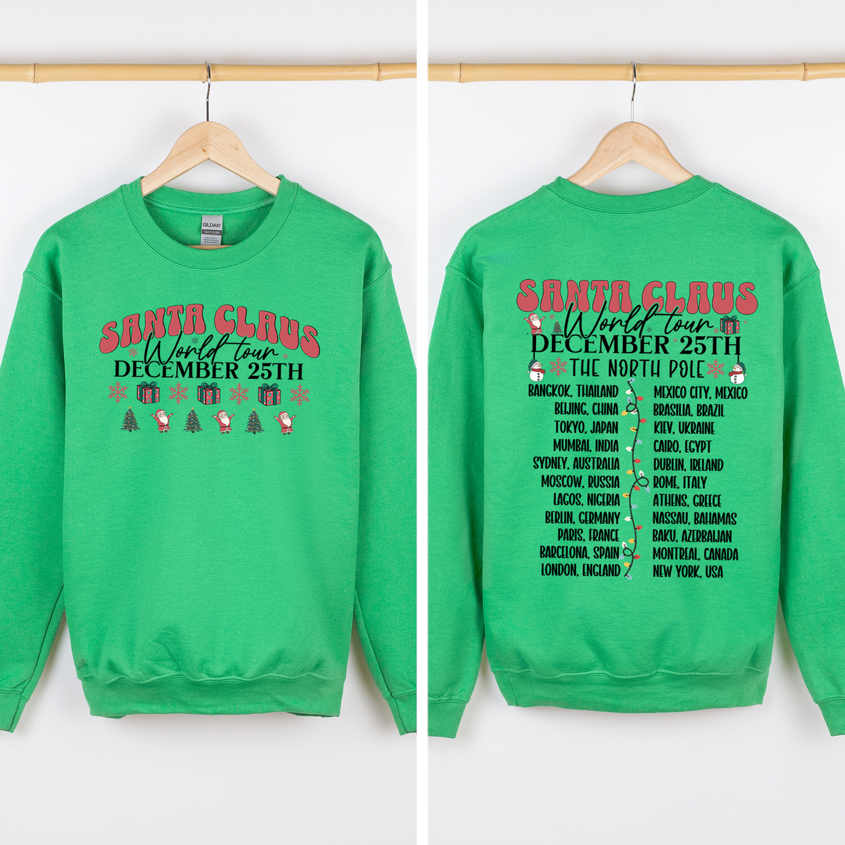 Santa Claus World Tour Christmas Band Retro Front And Back Illustrated Sweatshirt