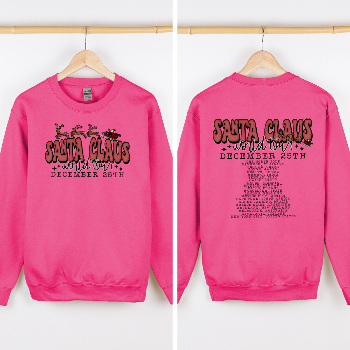 Santa Claus World Tour The North Pole December Christmas Retro Band Graphic Sweatshirt