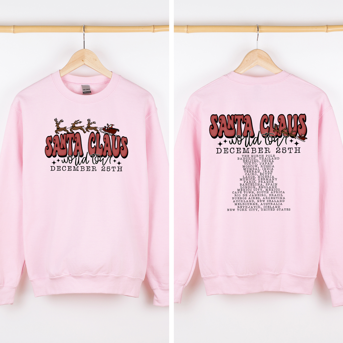 Santa Claus World Tour The North Pole December Christmas Retro Band Graphic Sweatshirt