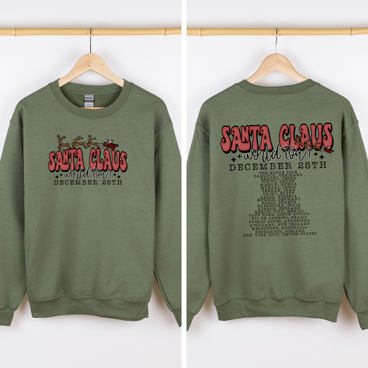 Santa Claus World Tour The North Pole December Christmas Retro Band Graphic Sweatshirt