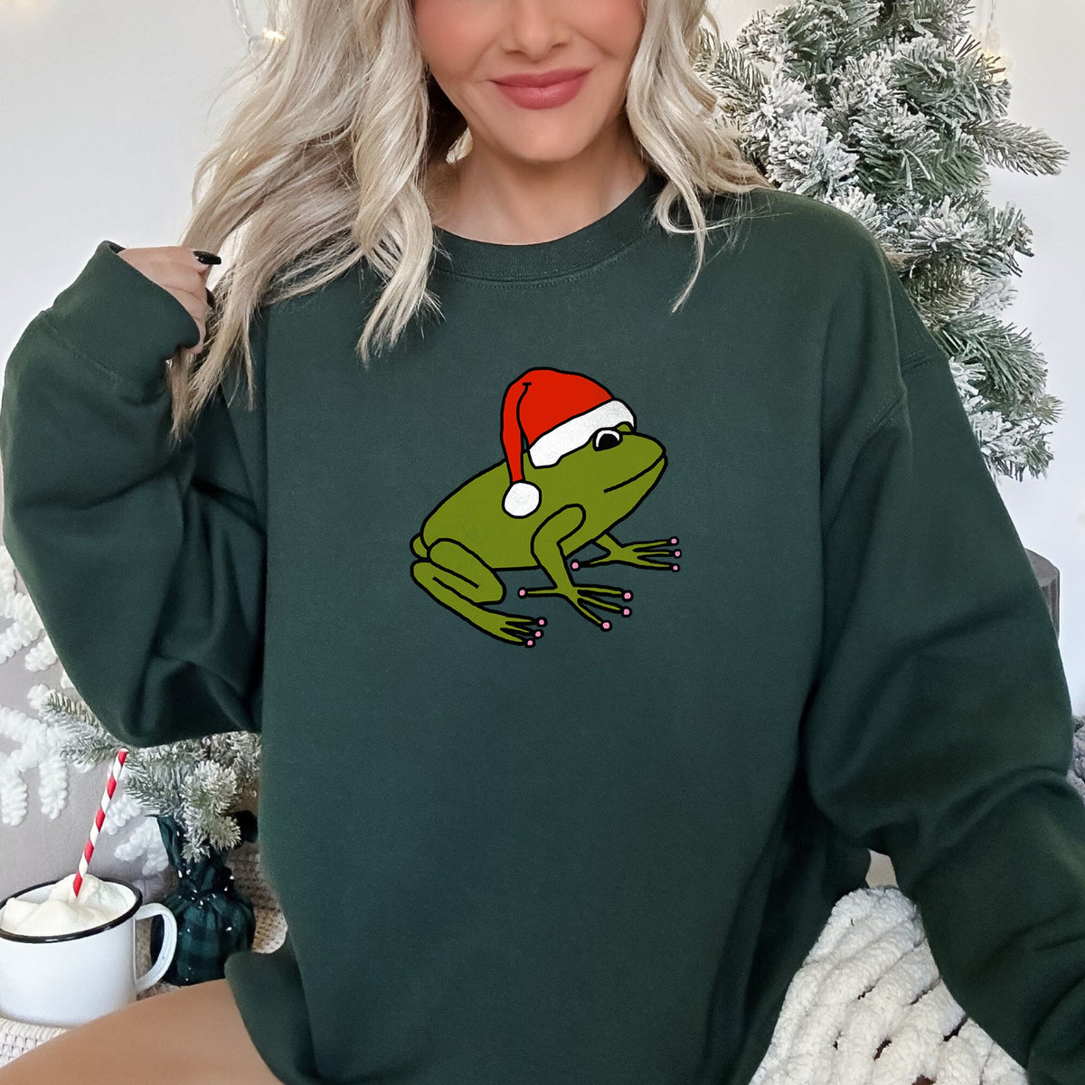 Santa Frog Christmas Retro Toad Vintage Cartoon Illustration Festive Holiday Cozy Sweatshirt