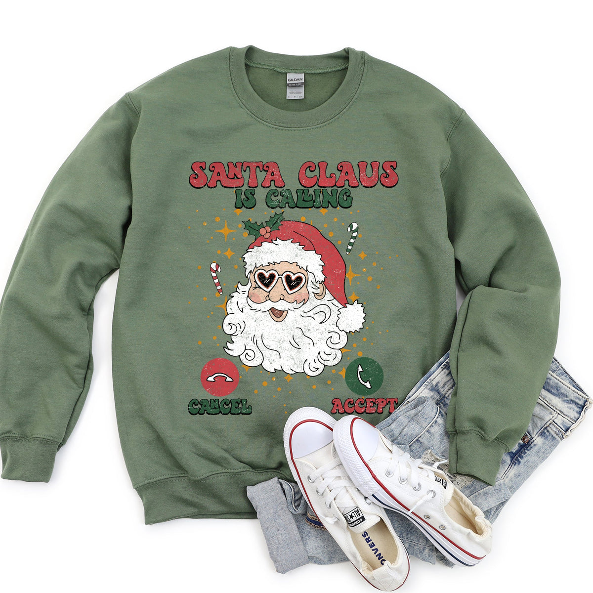 Santa Is Calling Graphic Sweatshirt With Holiday Cheer And Santa Sketch In Festive Fleece
