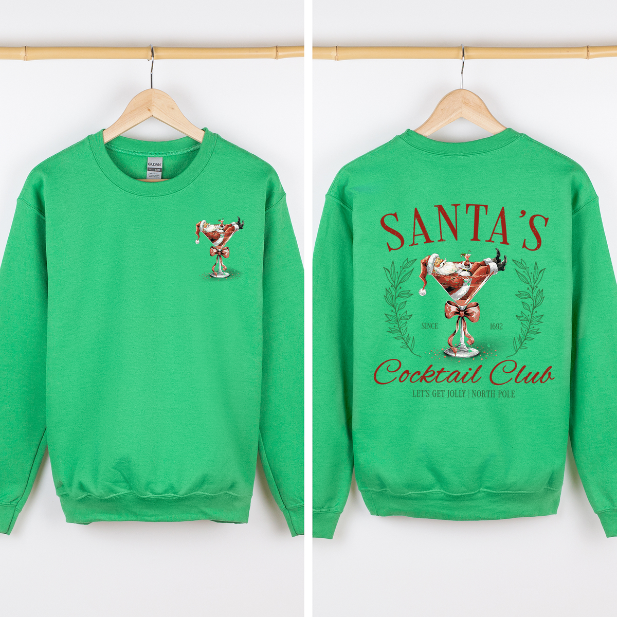 Santa's Cocktail Club I Like Them Real Thick And Sprucy Front And Back Print Sweatshirt