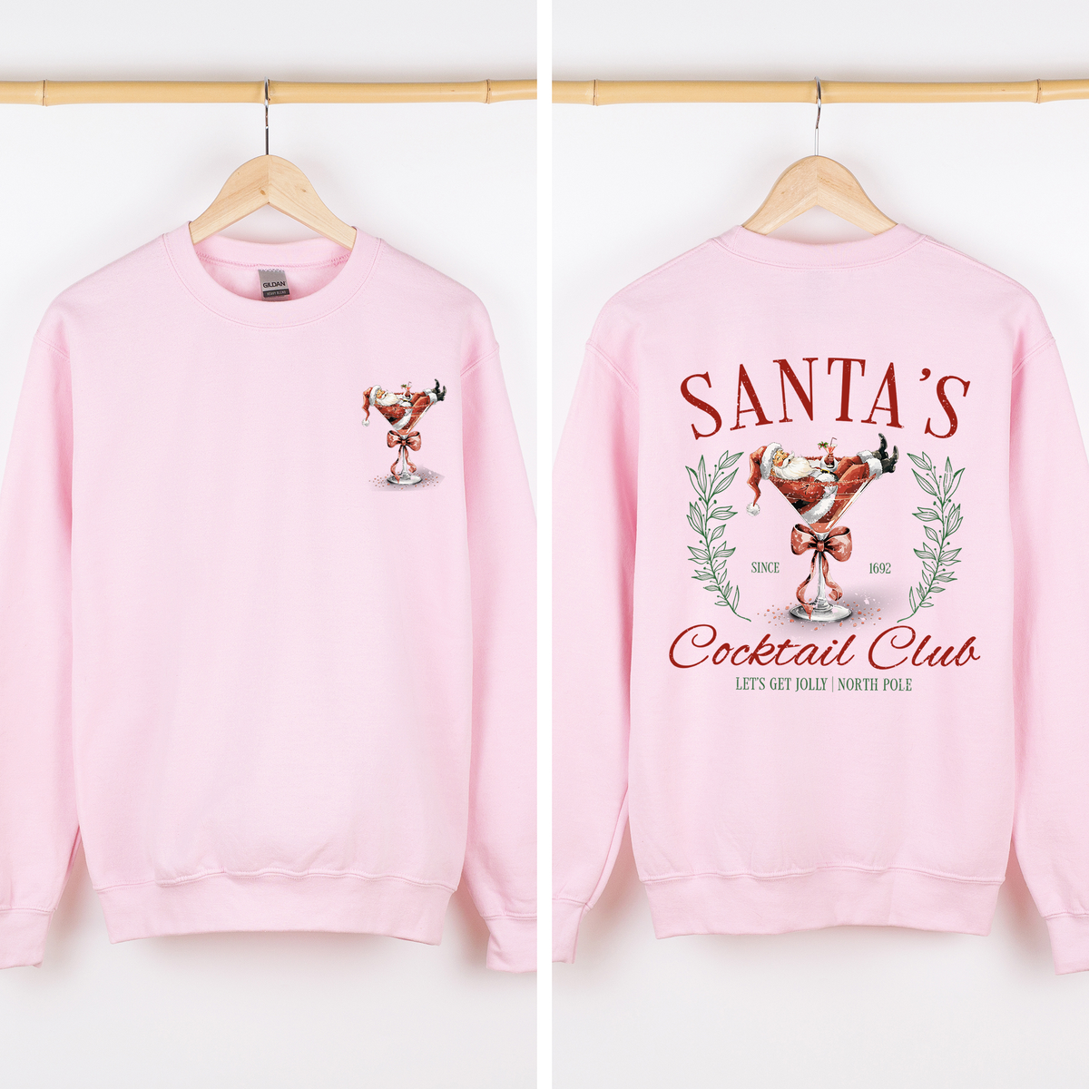 Santa's Cocktail Club I Like Them Real Thick And Sprucy Front And Back Print Sweatshirt