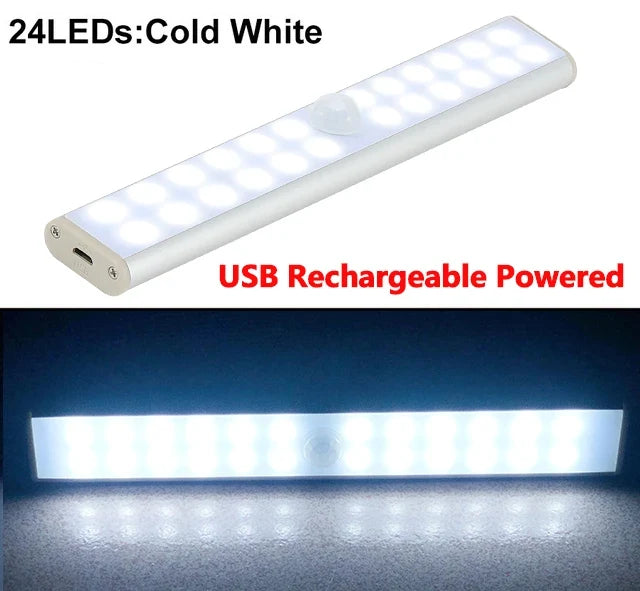 LED Under Cabinet Night Light Motion Sensor Closet Light Kitchen Bedroom Lighting Wall Lamp With Magnetic Strip USB Rechargeable