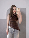 2024 Fall Snd Winter New Pure Color Slim Sleeveless One-Shoulder Slanting Collar Zipper Show Thin Jacket
