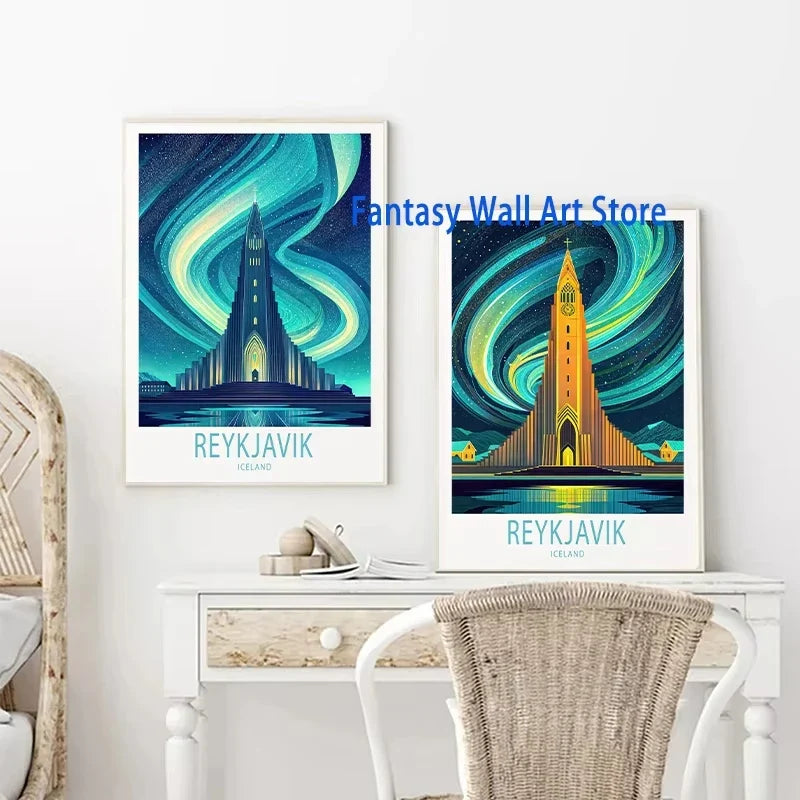 ICELAND Traveling Poster Iceland Reykjavík Kirkjufell Skaftafell Falls Landscape Canvas Painting Wall Pictures Traveling Decor