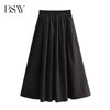 BSAY Women's Fashion Spring New Black Wide Pleated Swing Vintage Chic Female High Waist  Elegant A-line Long Skirt Mujer