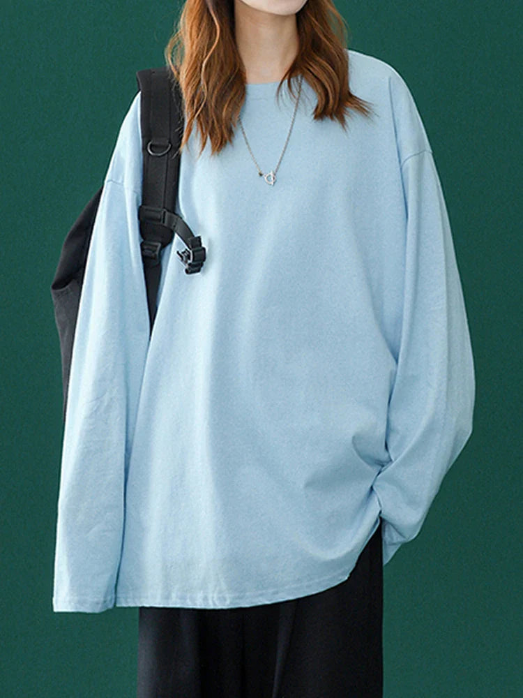 LEGIBLE 2026 Spring Autumn Long Sleeve Cotton T-Shirt Women Basic Tee Shirt Oversize T Shirt Women Casual O-neck Women tshirt