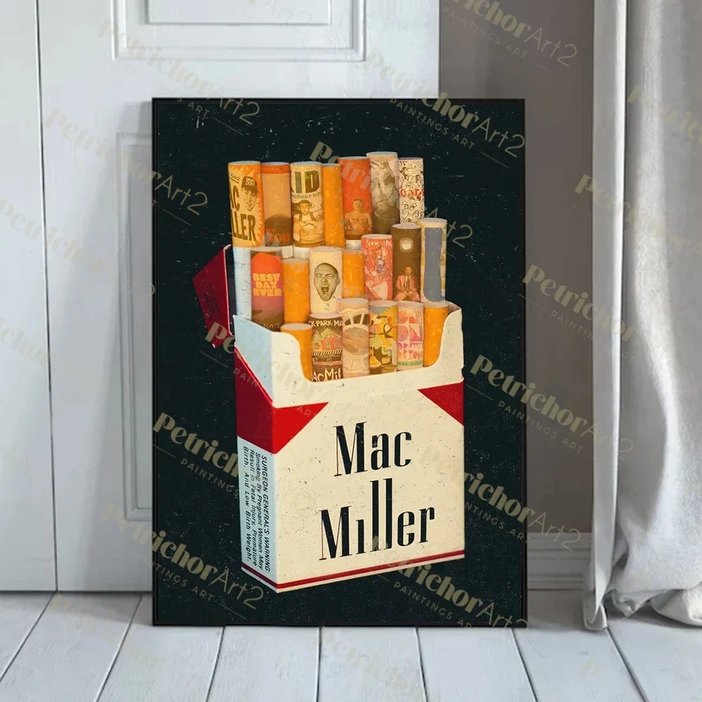 Modern Mac-Miller Cigarette Pack Discography Retro Wall Art Prints Canvas Painting Poster Pictures For Living Room Home Decor