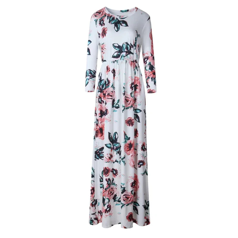 Women Summer Floral Print Maxi  2025 Loose White Boho Beach Dress Women Vintage Evening Party Long Dress Vestidos Female Robe