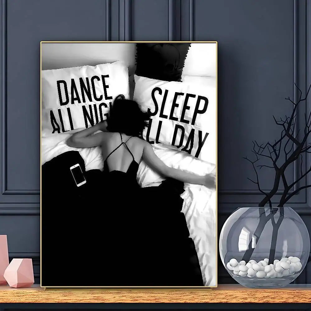 Modern Luxury Fashion Black White Art Heels Champagne Retro Poster Sticky Wall Art Printing Waterproof Home Living Bed Room Bar