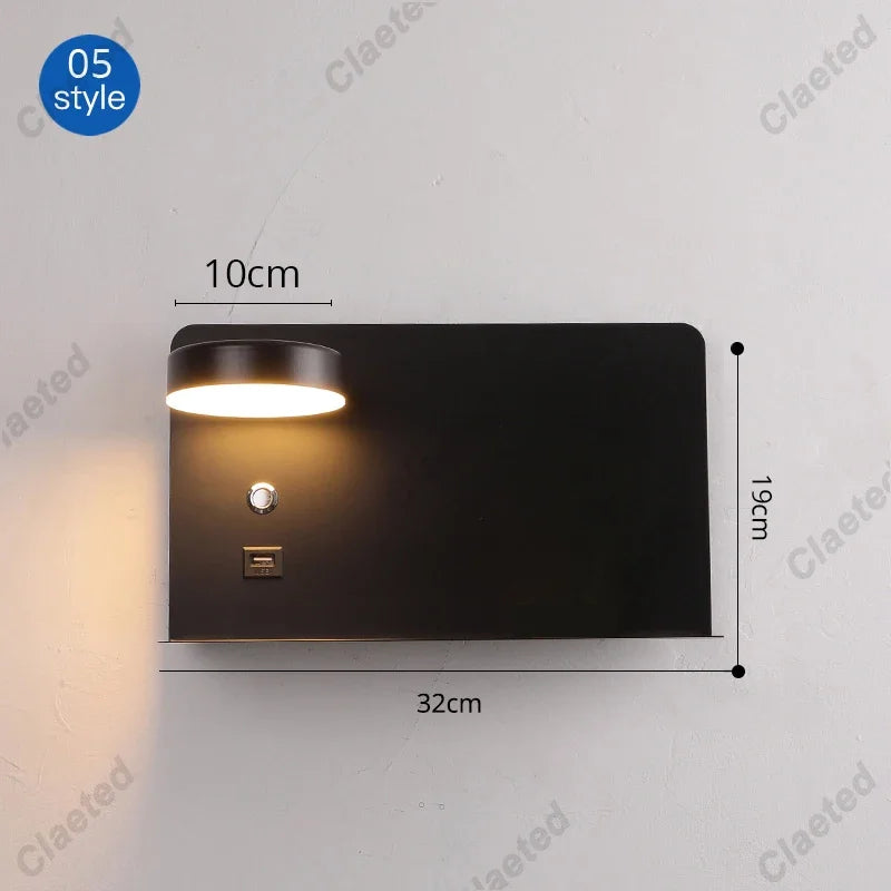 LED Wall Lights With Switch And USB Interface Fashion White Black Lamp Fixture Corridor Aisle Lighting Art Luminaire Wandlamp