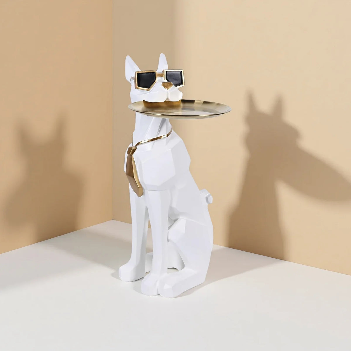 Modern Geometric Dog Statue Side Table with Tray Butlers Design Animal Decorative Table for Living Room Home Decor