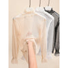 Bella Philosophy Women High Collar Mesh Perspective Blouse Summer Thin See Through Slim Bottoming Lace Long Flare Sleeved Tops