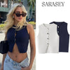 Ropa Mujer Winter 2025 New Outerwear Knit Vest Sleeveless Cropped Woman White Vest Asymmetrical Slim Sweater Vests Tops кардиган