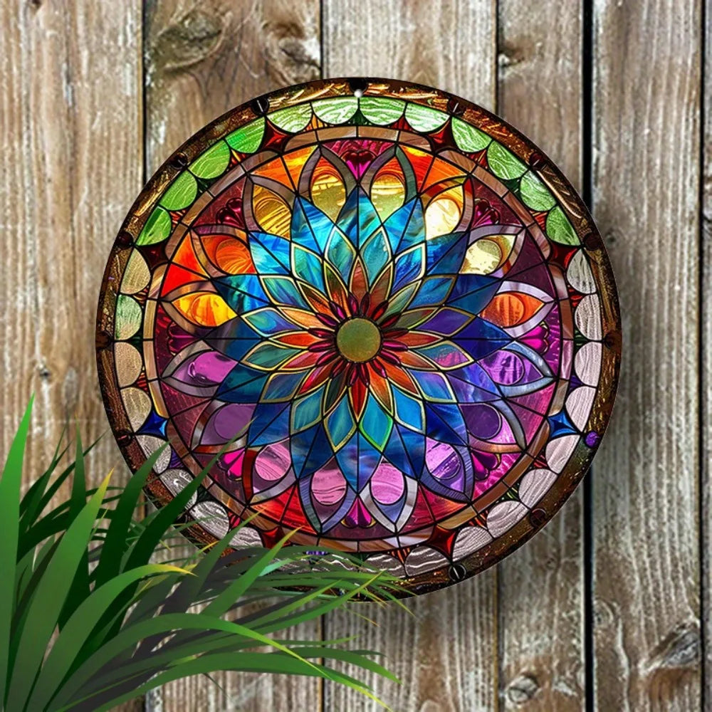 8" Round Mandala Aluminum Art Sign - UV-Resistant Waterproof Wall Decor, Art Nouveau Living Room Patio Art