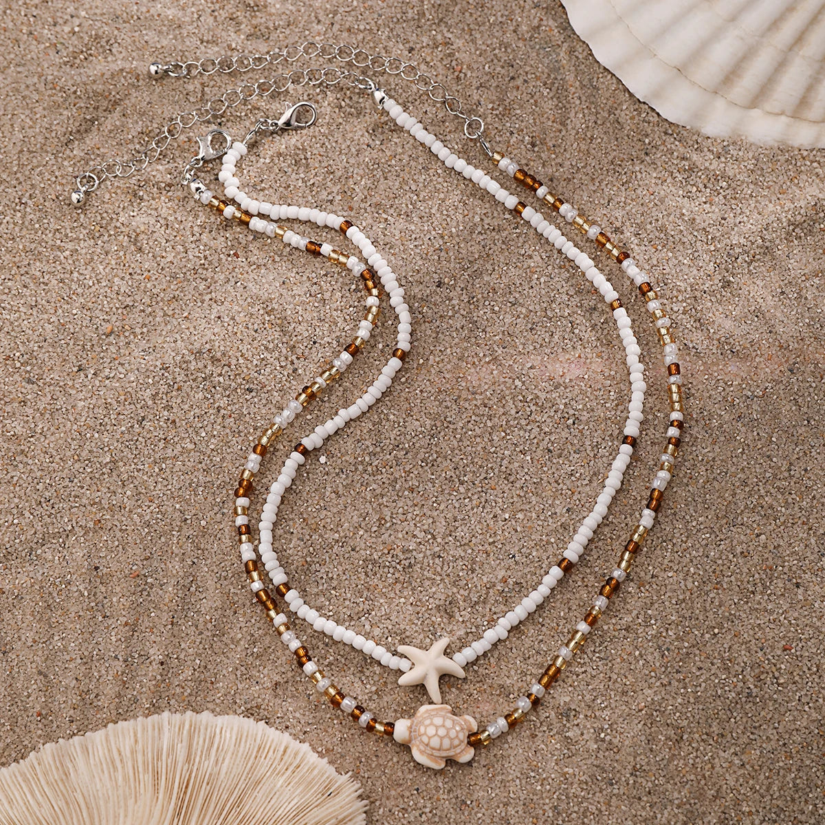Layered Small Seed Beads Chains with Starfish Turtle Choker Necklace for Women Trendy Collar on Neck 2023 Fashion Jewelry Female